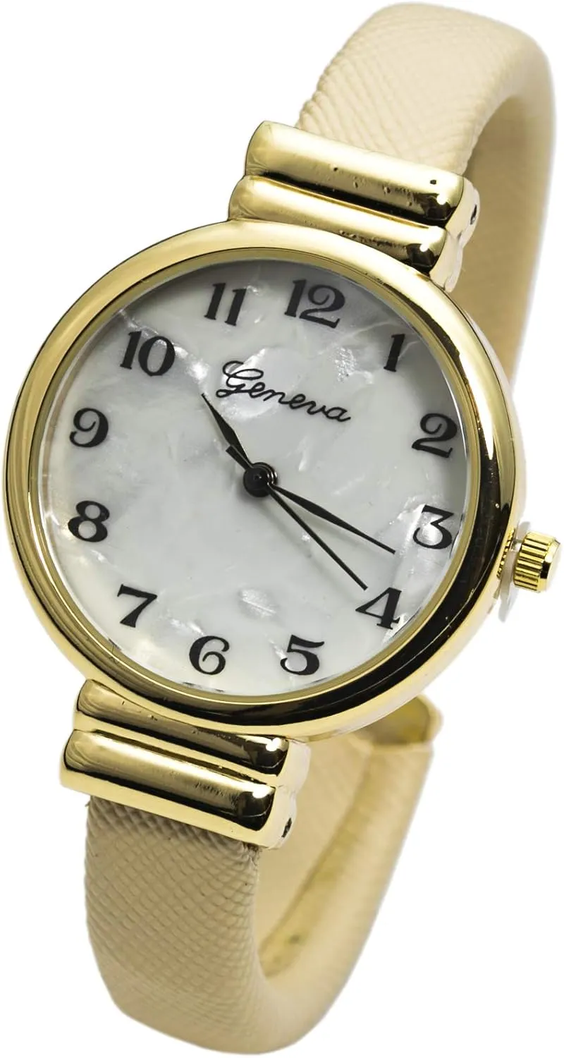 Elegant Analog Quartz Saffiano 31mm Alloy Case Leather Cuff Bangle Watch for Women
