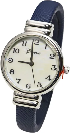 Elegant Analog Quartz Saffiano 31mm Alloy Case Leather Cuff Bangle Watch for Women