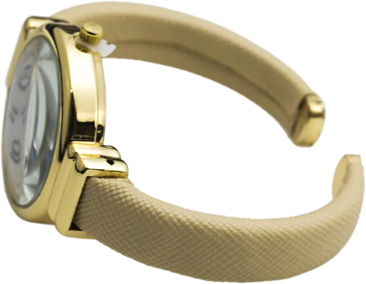 Elegant Analog Quartz Saffiano 31mm Alloy Case Leather Cuff Bangle Watch for Women