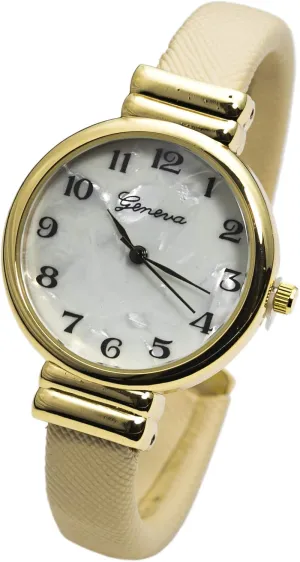 Elegant Analog Quartz Saffiano 31mm Alloy Case Leather Cuff Bangle Watch for Women