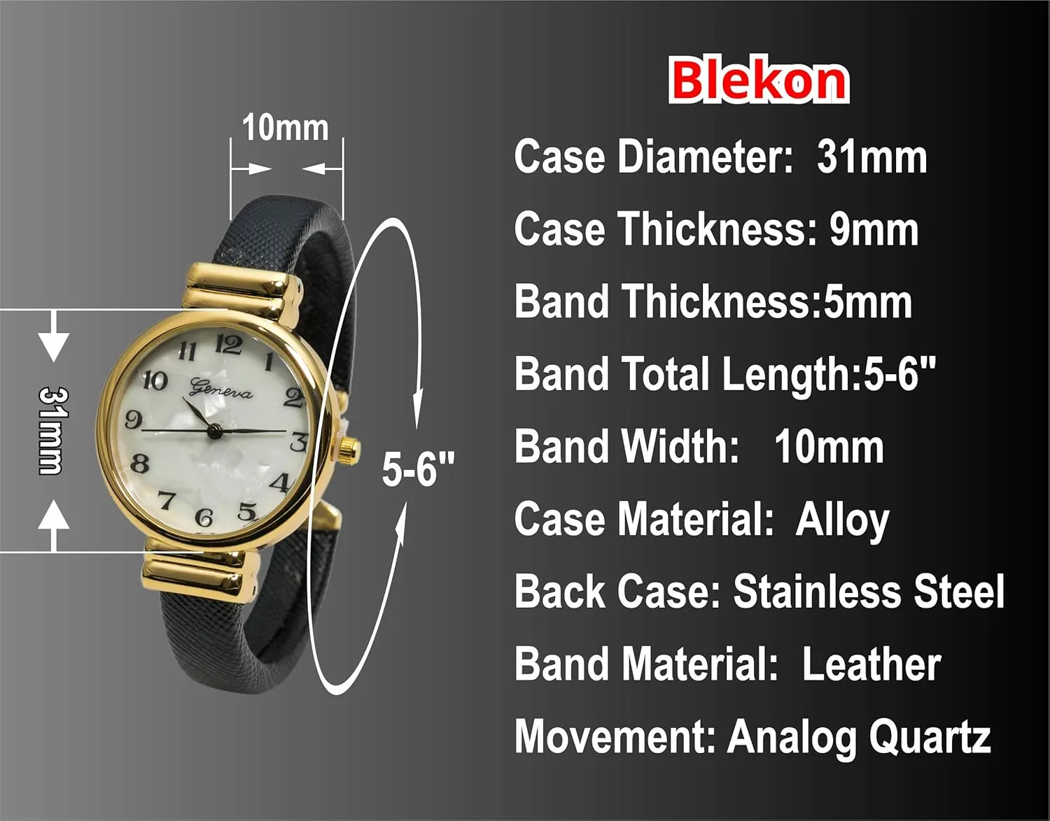 Elegant Analog Quartz Saffiano 31mm Alloy Case Leather Cuff Bangle Watch for Women