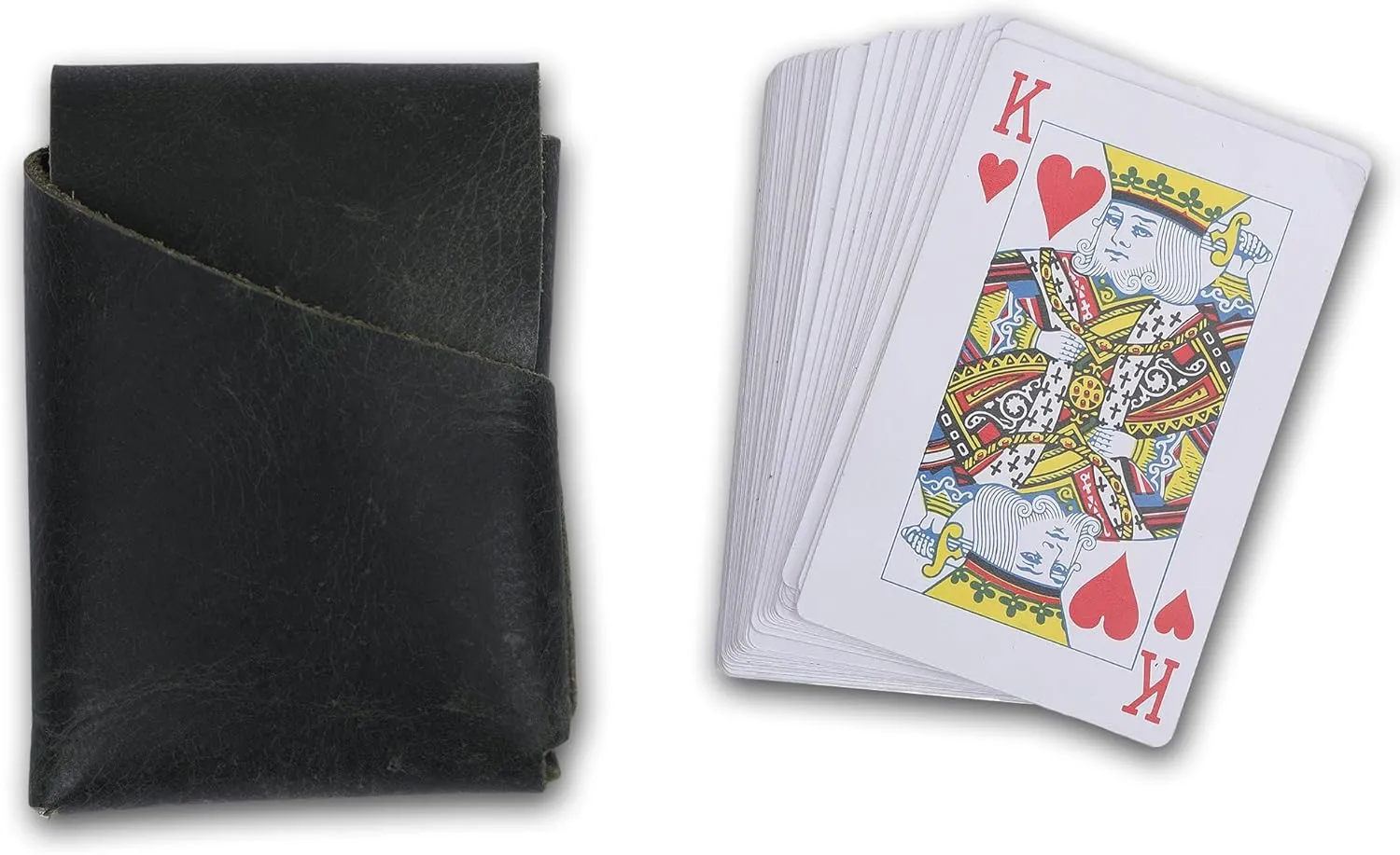 Elegant Full-Grain Leather Playing Card Holder - Handcrafted, Secure Playing Card Case - Ideal for Poker, Bridge - Stylish Travel Accessory (Green)