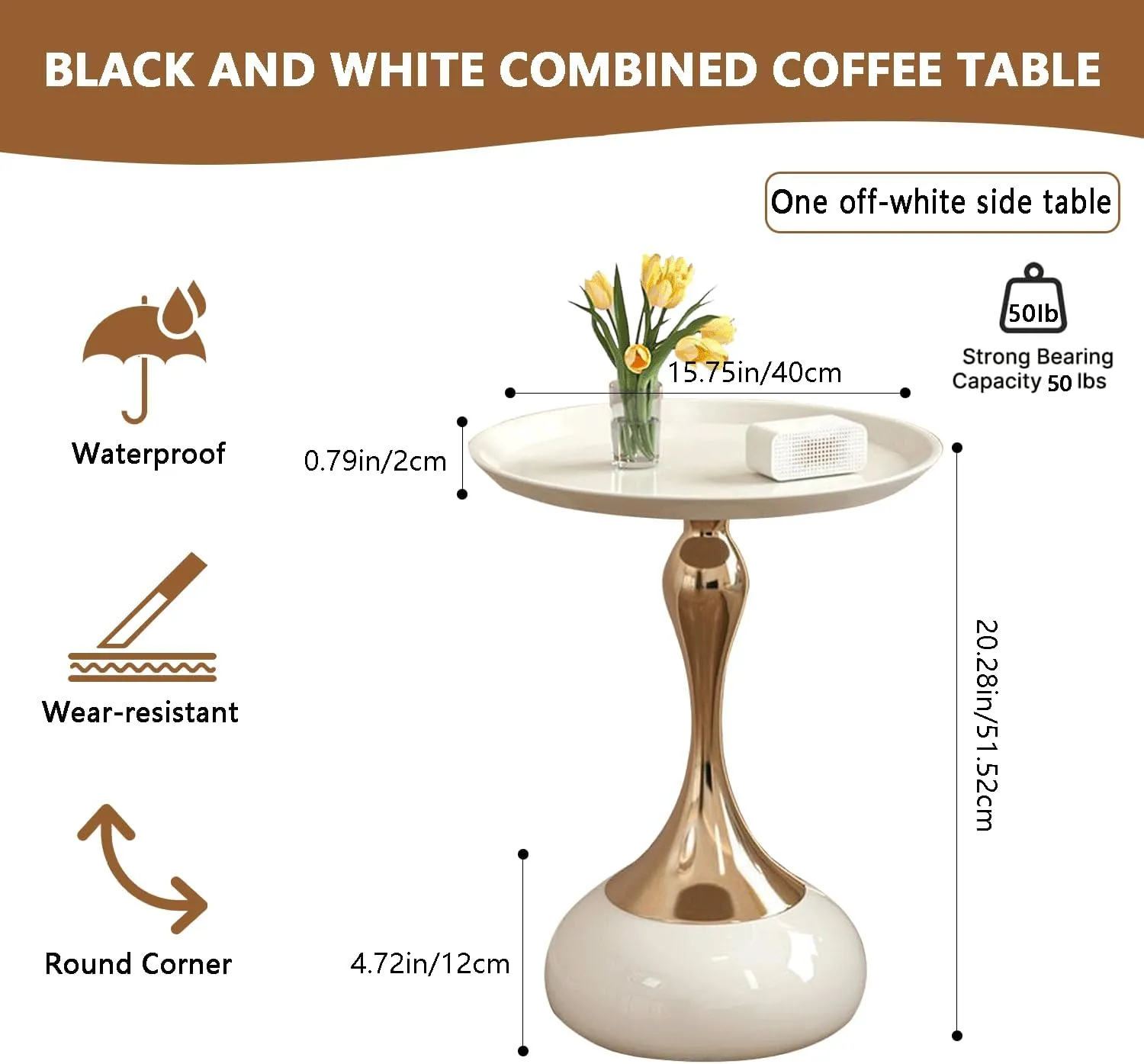 Elegant Modern Side Table - Featuring a Unique Hourglass Design, Ideal for use in Living Rooms, cafes, Dining Rooms, bedrooms, and Outdoors - a Fashionable Decoration (1, Off White)
