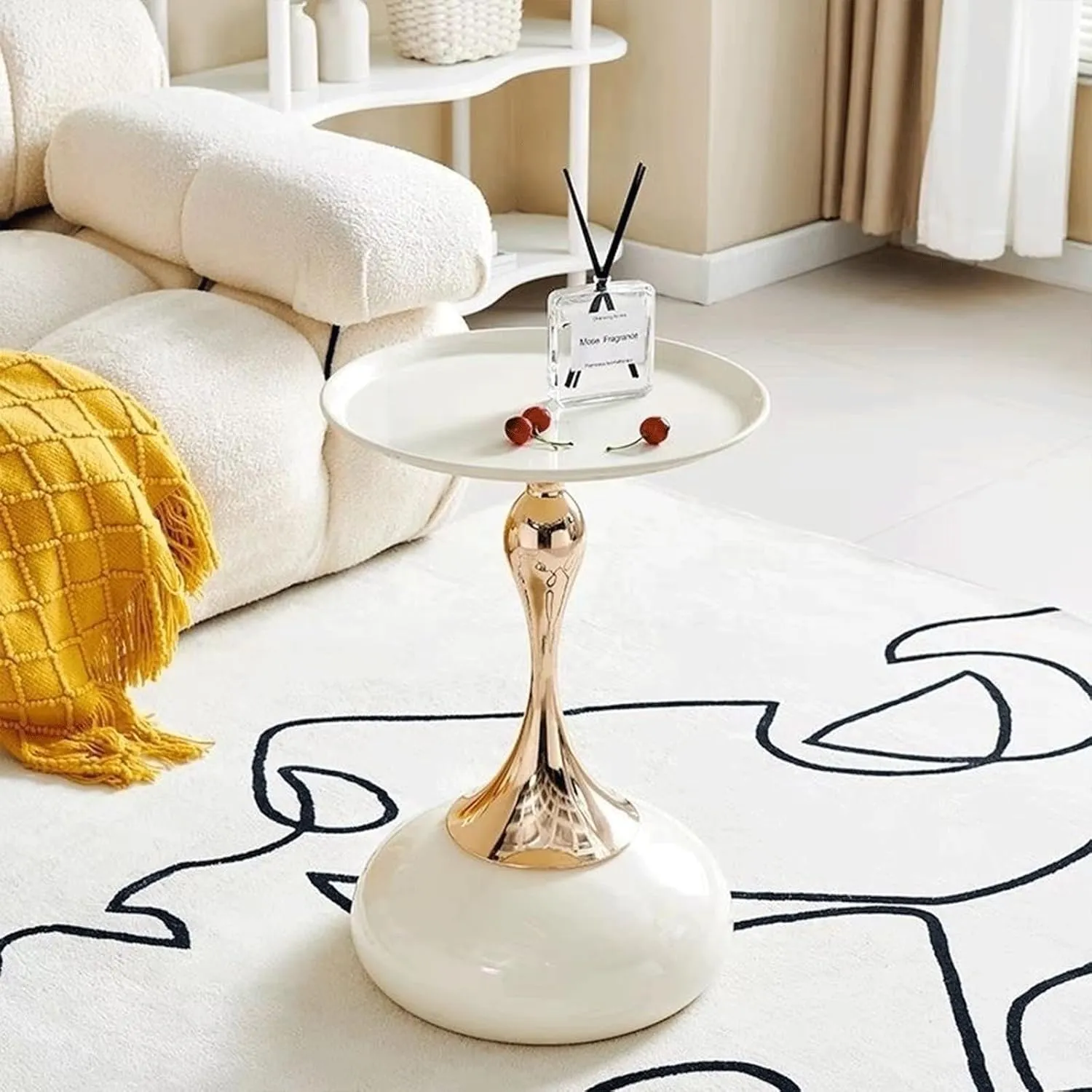 Elegant Modern Side Table - Featuring a Unique Hourglass Design, Ideal for use in Living Rooms, cafes, Dining Rooms, bedrooms, and Outdoors - a Fashionable Decoration (1, Off White)