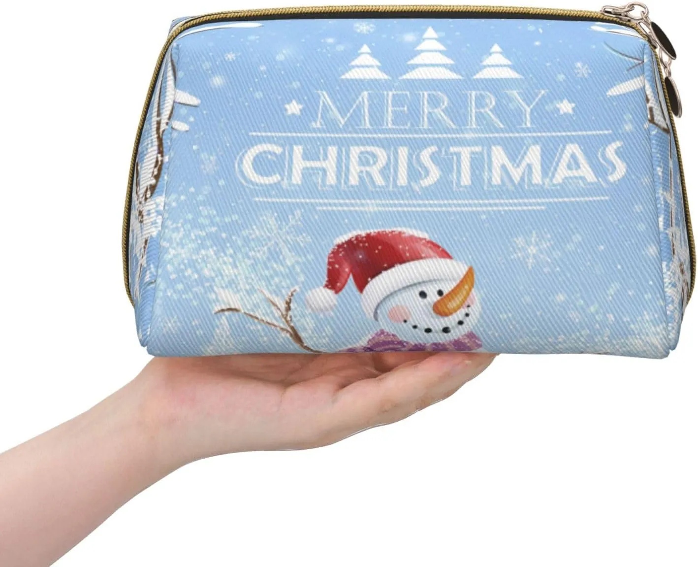 Elephant Waterproof leather cosmetic bag,Continued Print Heart Shapes,large capacity and easy to care for carefor storing cosmetics, toiletries, makeup brushes,Blue Blue Grey