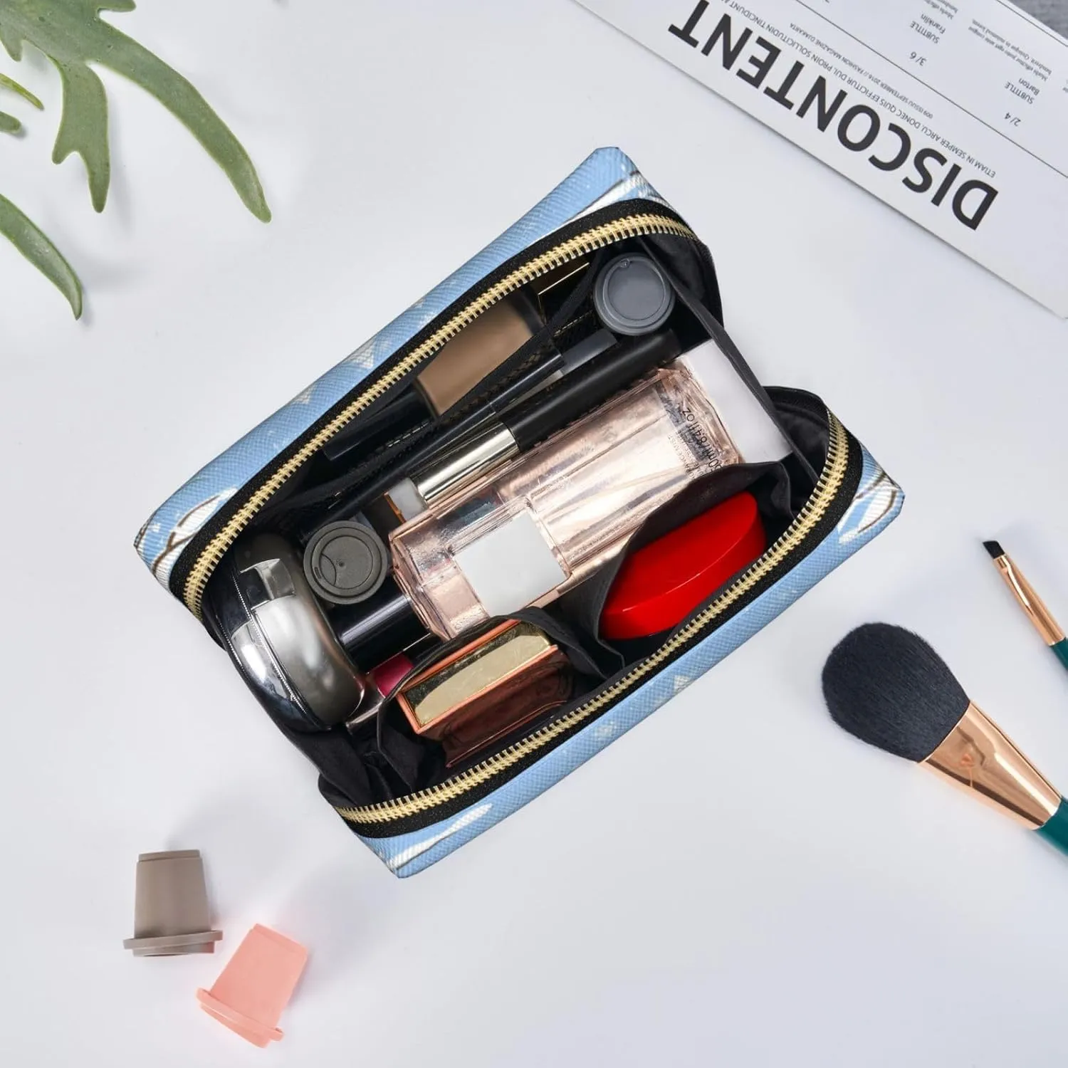 Elephant Waterproof leather cosmetic bag,Continued Print Heart Shapes,large capacity and easy to care for carefor storing cosmetics, toiletries, makeup brushes,Blue Blue Grey