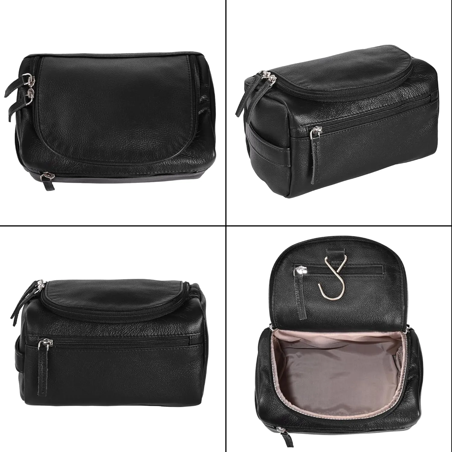 ELIZO Premium REAL Leather Toiletry Bag for Men Dopp Kitt Hanging Mens Toiletry Large TSA Toiletries Bag Shaving Grooming Bag Organizer Black