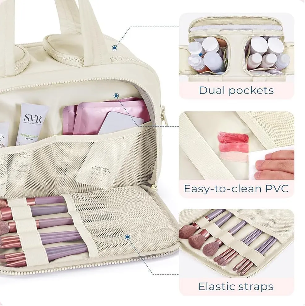 Elouva Toiletry Bag, Large Capacity Wide-Open Travel Cosmetic Bag, Standing Makeup Bag – Portable, Large Capacity, for Accessories, Essentials, Toiletries (Dark Pink)