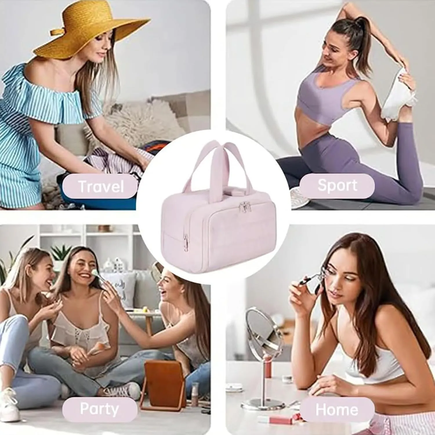 Elouva Toiletry Bag, Large Capacity Wide-Open Travel Cosmetic Bag, Standing Makeup Bag – Portable, Large Capacity, for Accessories, Essentials, Toiletries (Dark Pink)