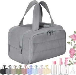 Elouva Toiletry Bag, Large Capacity Wide-Open Travel Cosmetic Bag, Standing Makeup Bag – Portable, Large Capacity, for Accessories, Essentials, Toiletries (Gray)
