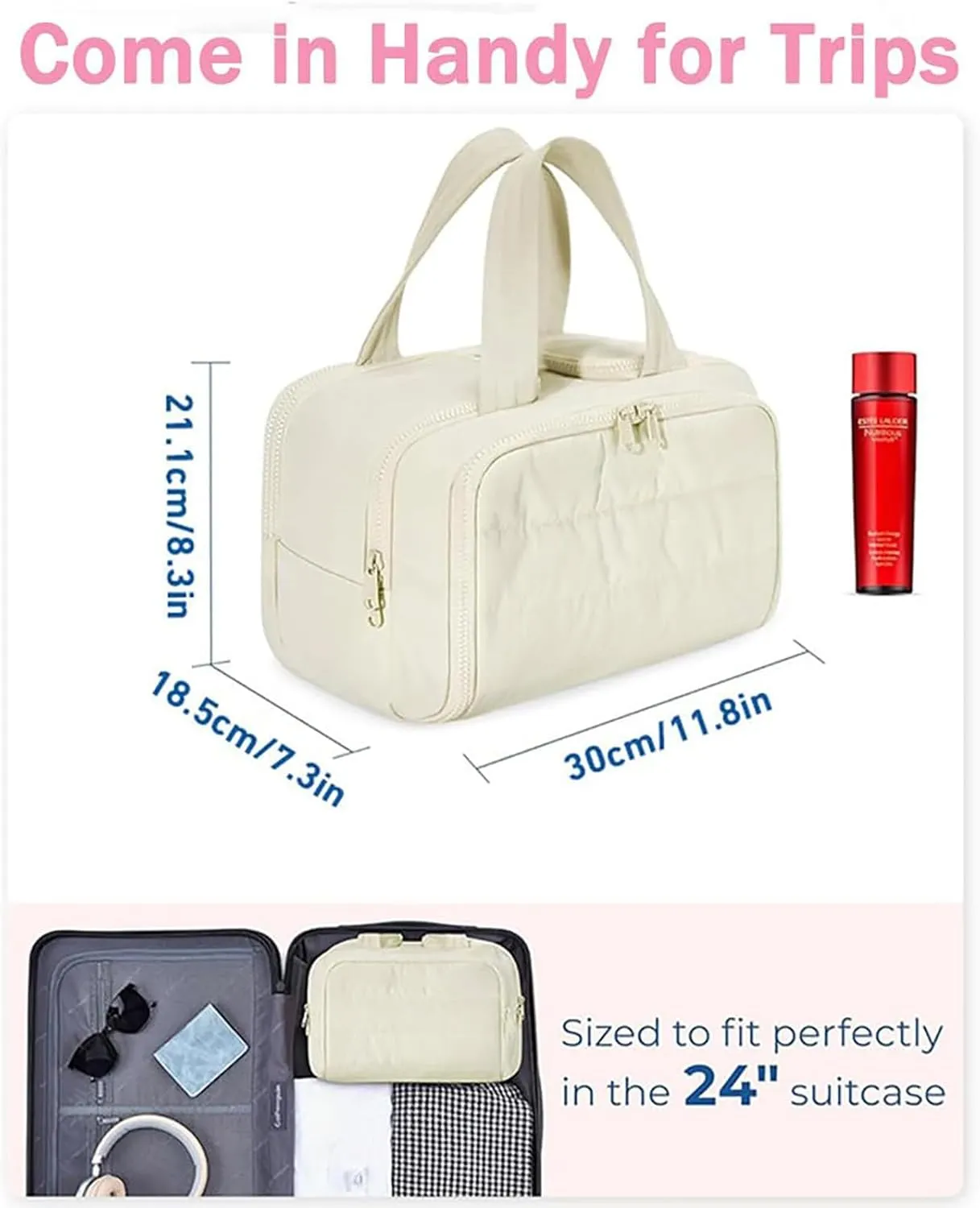 Elouva Toiletry Bag, Large Capacity Wide-Open Travel Cosmetic Bag, Standing Makeup Bag – Portable, Large Capacity, for Accessories, Essentials, Toiletries (Gray)