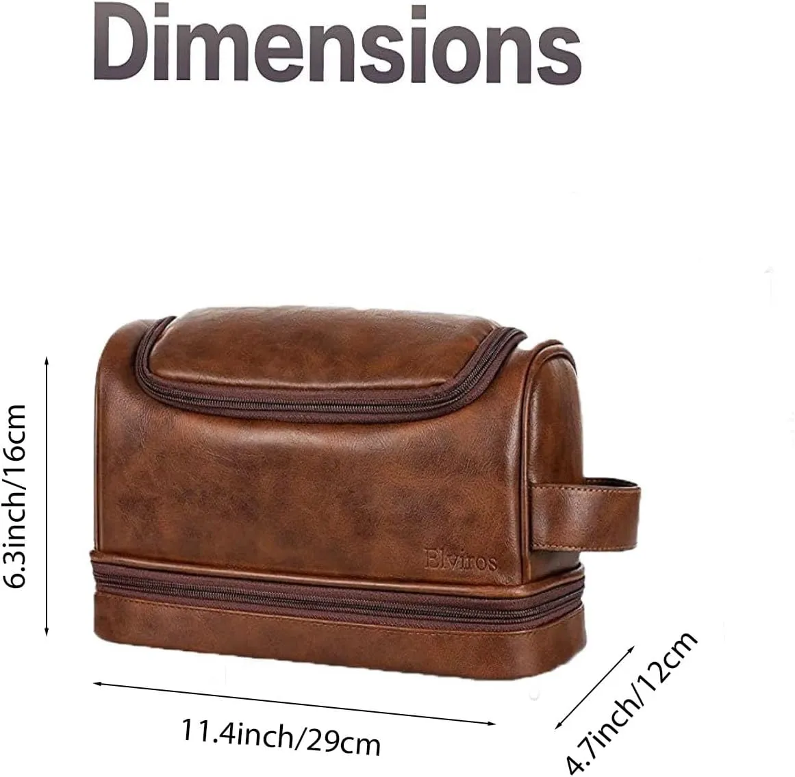 Elviros Toiletry Bag for Mens PU Leather Travel Organizer Kit with Hanging hook, Large Water-resistant Toiletries Bathroom Shaving Bag, Gift For Men (Dark Brown)