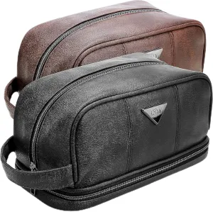 emissary Leather Travel Toiletry Bag for Men, Water Resistant Travel Toiletry Organizer Dopp Kit, Large Capacity Travel Kit for Men, Shaving Bag for Travel Accessories - Black