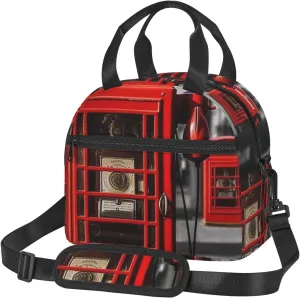England Uk Retro London Telephone Lunch Bag With Adjustable Shoulder Strap Reusable Insulated Lunch Box Leakproof Waterproof Cooler Tote Bag For Work Office Picnic