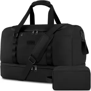 ETRONIK XL Duffle Bag for Travel Men Women, Extra Large Travel Bag with Shoe Compartment, Carry on Bag with Toiletry Bag, Weekender Overnight Bag for Sports Business Trip, Black