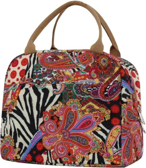 EurCross Aesthetic Lunch Box Bag for Women Daily Use,Boho Stylish Elegant Canvas Insulated Adult Lunch Bento Box Tote Bag