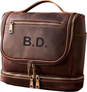 EURYNOME Travel Toiletry Bag For Men, Genuine Leather Shaving Dopp Kit Bottom Storage Holds More (11x8.6x4.7)-Mens Toiletry Bag -Leather Makeup Cosmetic Organizer Kit - Men Travel Toiletries Bag
