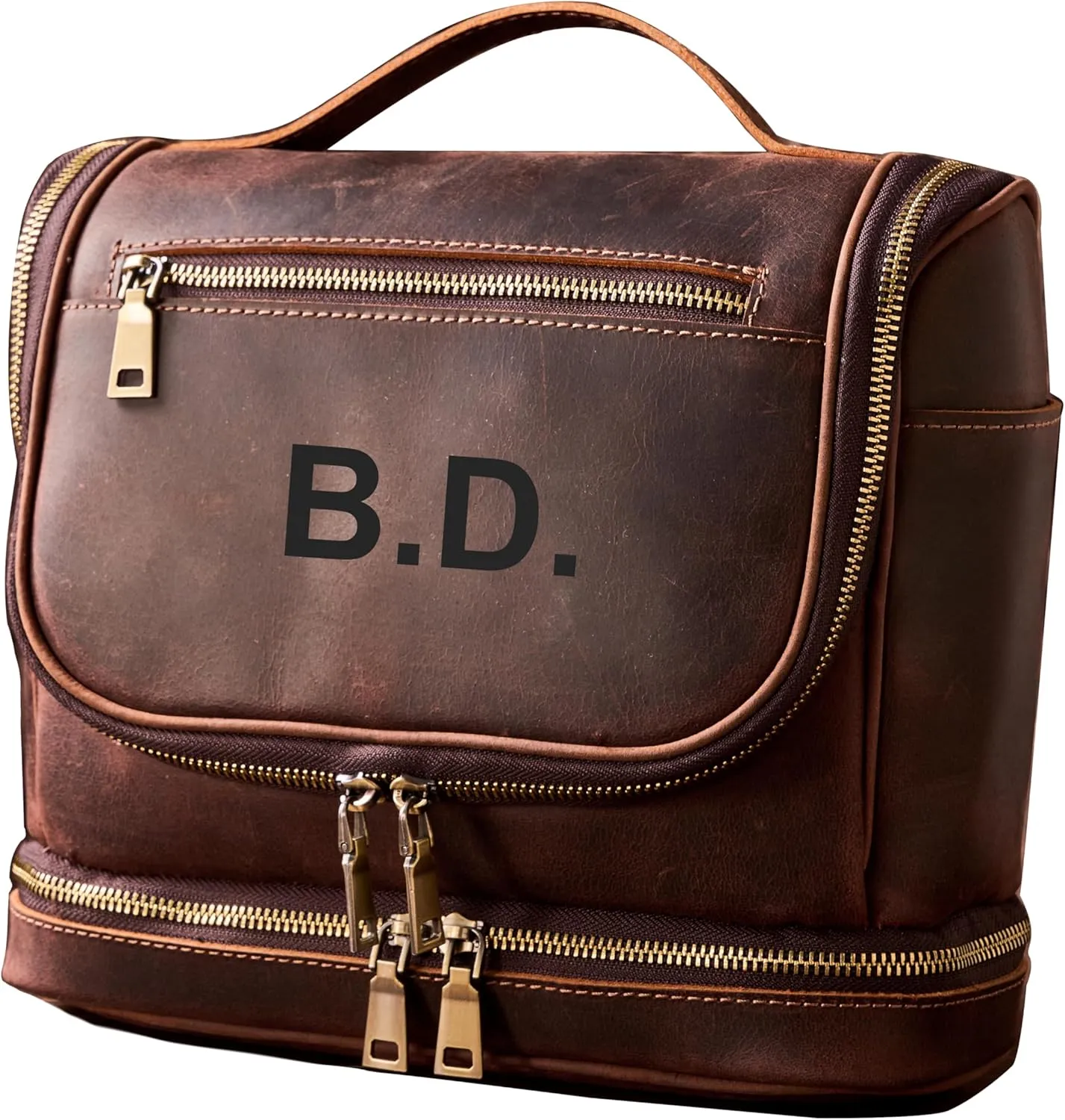 EURYNOME Travel Toiletry Bag For Men, Genuine Leather Shaving Dopp Kit Bottom Storage Holds More (11x8.6x4.7)-Mens Toiletry Bag -Leather Makeup Cosmetic Organizer Kit - Men Travel Toiletries Bag