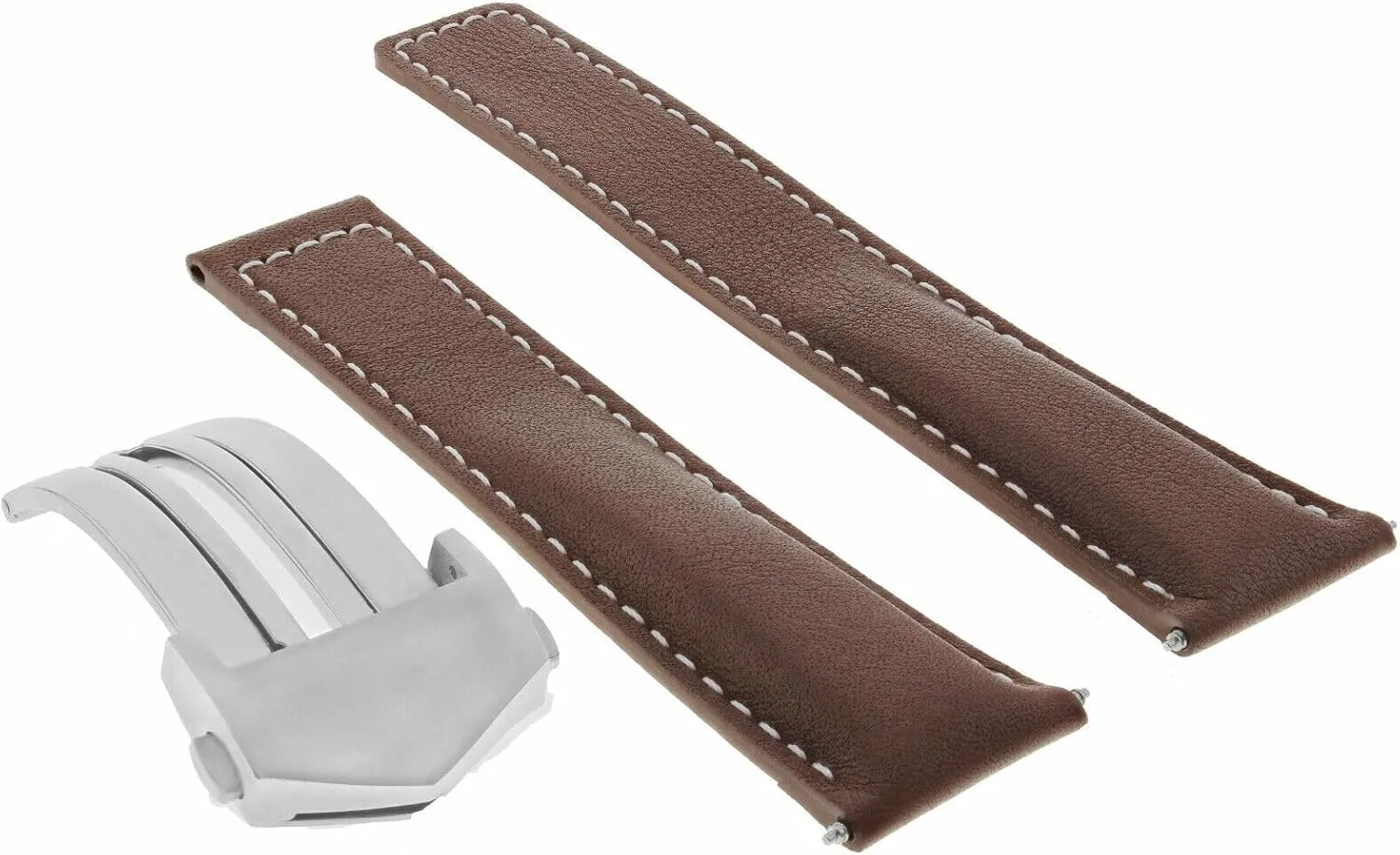Ewatchparts 20mm Leather Watch Band Strap Compatible With Tag Heuer Carrera CV2010 CV2013 Light Brown With White Stitching