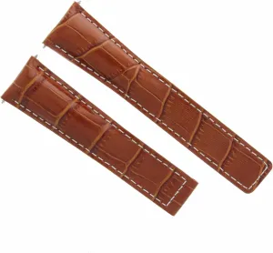 Ewatchparts 20mm Leather Watch Band Strap Deployment Clasp Compatible With Tag Heuer Grand Carrera CV2010 F1 Tan With White Stitching