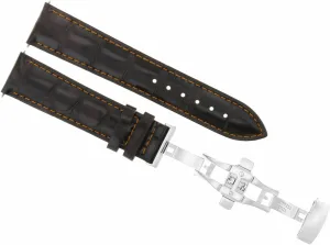 Ewatchparts 22 mm Leather Watch Band Strap Deploy Clasp Compatible With Tag Heuer Dark Brown With Orange Stitching