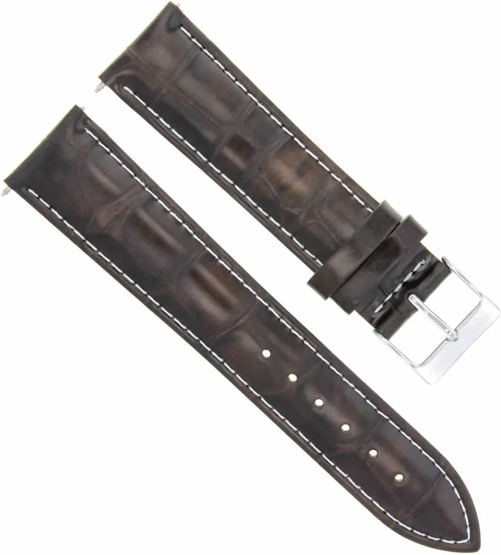 Ewatchparts 22mm Leather Watch Band Strap Compatible With Tag Heuer Carrera Wav511B.FC6230 Dark Brown With White Stitching