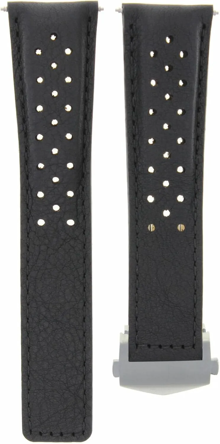 Ewatchparts 22mm Leather Watch Band Strap Compatible With Tag Heuer Monaco Calibre 12 CAW2111 Clasp Black
