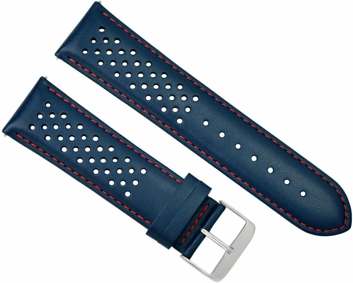 Ewatchparts 23mm Perforated Leather Watch Band Strap Compatible With Tag Heuer Carrera Quick Release Blue