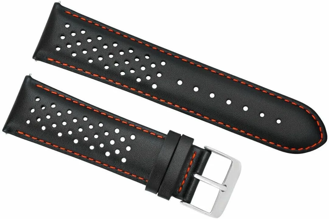 Ewatchparts 24mm Perforated Leather Watch Band Strap Compatible With Tag Heuer Carrera Quick Release Black