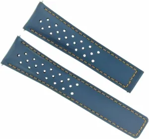 Ewatchparts Leather Watch Band Strap 22mm Compatible With Tag Heuer Carrera Spacex Car2015 Blue With Orange Stitching