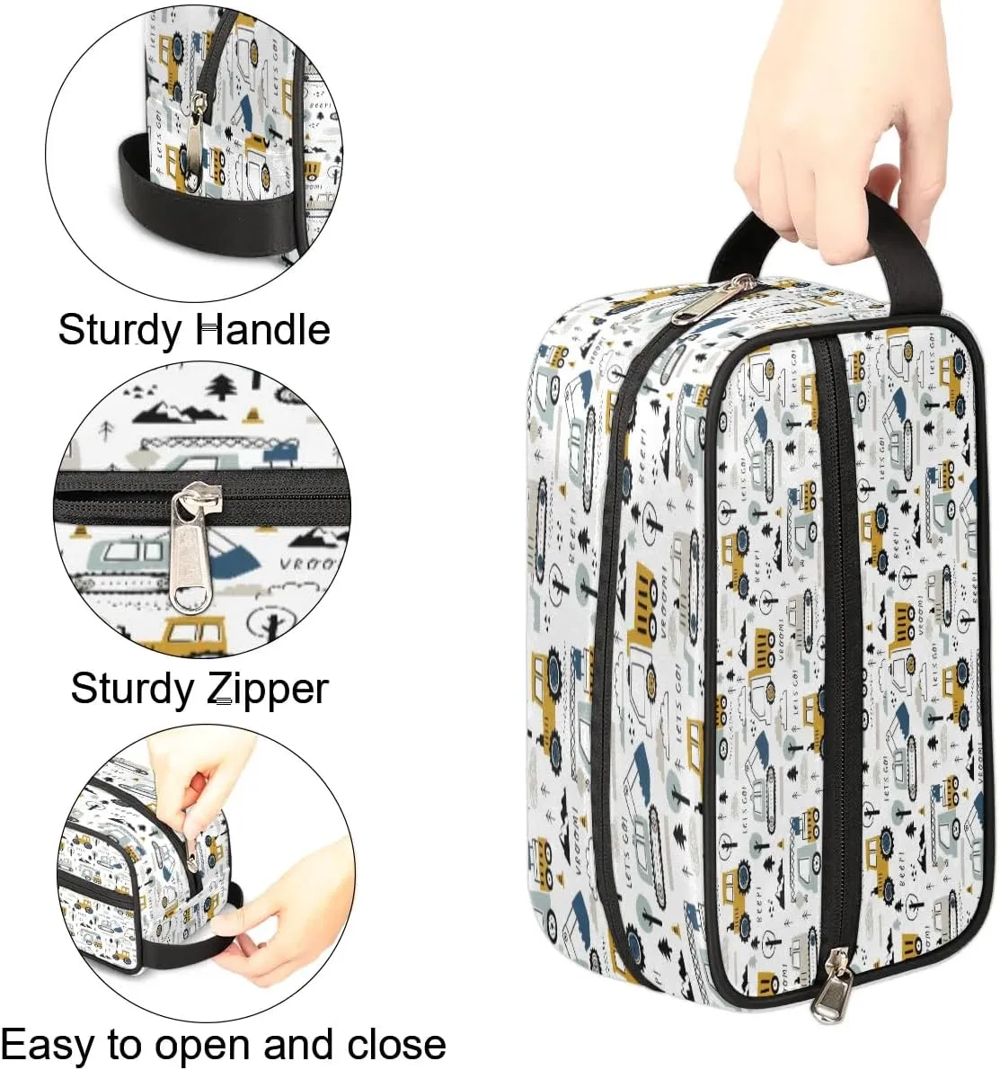 Excavator Car Hanging Toiletry Bag,Travel Hygiene Kits for Boys Mens,Waterproof Makeup Carry-on Bags,Cosmetic Bag,TSA Approved Shave Dopp Kit for Toiletries Shower Bathroom Accessories Gifts