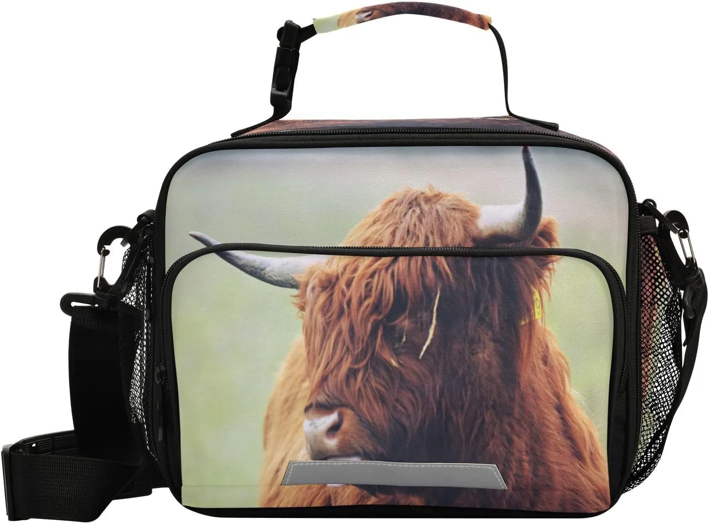 Exnundod Highland Bull Pasture Meadow Reusable Lunch Bag Farm Animal Print Insulated Cooler Bag Keep Thermal Lunch Box Tote for Picnic Office Camping Daily Use