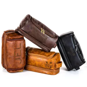 EXTRA Large Personalized Leather Toiletry Bag For Men, Husband, Dad Large Capacity PU Leather Travel Dopp Kit Handcrafted Engraved Custom Name Gift For Fathers Day Anniversary| Wedding Groomsmen Gifts