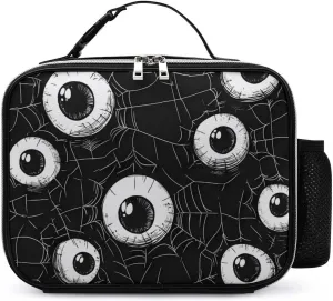 Eyeball on Spider Web Insulated Cooler Leather Lunch Bag Meal Tote Handbags with Adjustable Handle Strap Side Pocket
