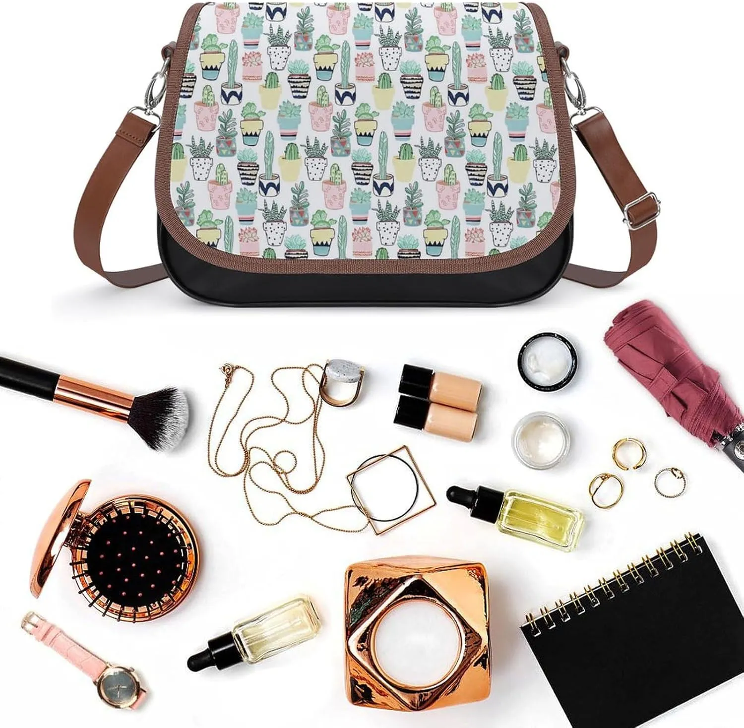 Fall Watercolor Pumpkins Leather Shoulder Bag with Detachable Shoulder Strap Versatile for Daily Use