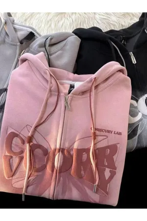Fall Y2k Graphic Zip Hoodie