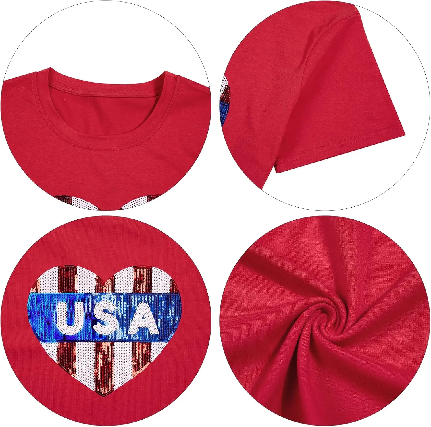 FASHGL American Flag Shirts Women Flag Sequin Oversize T-Shirt 4th of July Tee USA Gift Short Sleeve Tops