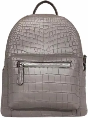 Fashion Genuine Exotic Crocodile Skin Women Lady Colorful Backpack Authentic Alligator Leather Female Top-handle Bag Pack (GRAY)