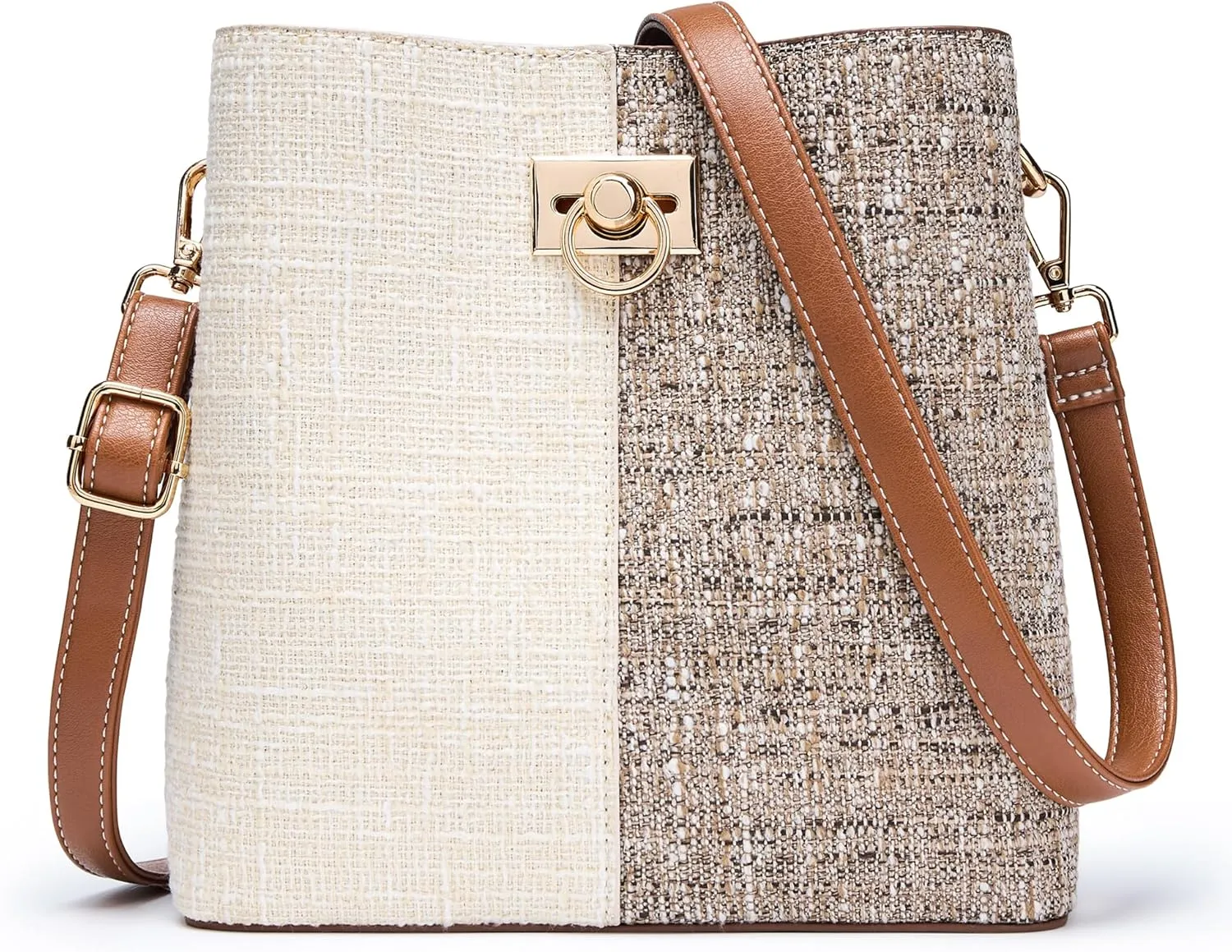 Fashion Leather Bucket Crossbody Bag for Women, Multi-Pocket Shoulder Purse