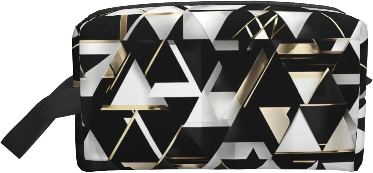 Fashion Modern Black White Gold Triangle print Toiletry Bag for Men,Toiletry Organizer Dopp Kit Shaving Bag for Toiletries Accessories