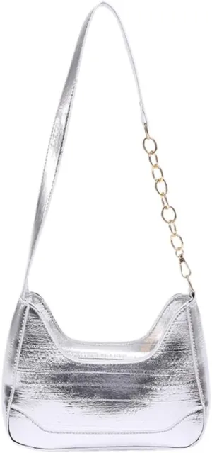 Fashionable Womens Solid Color Underarm Bag with Chain Strap Casual PU Leather Shoulder Handbag Purse for Shopping