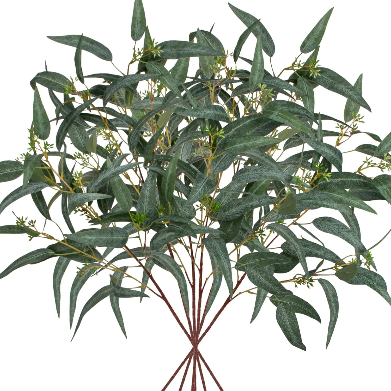 Faux Eucalyptus Stems Willow Eucalyptus Leaves 34” Long Fake Salix Leaves 6 Pcs Artificial Greenery Stems for DIY Bouquet Arrangements Centerpieces Shower Decorations-Artificial Eucalyptus Stems-Green