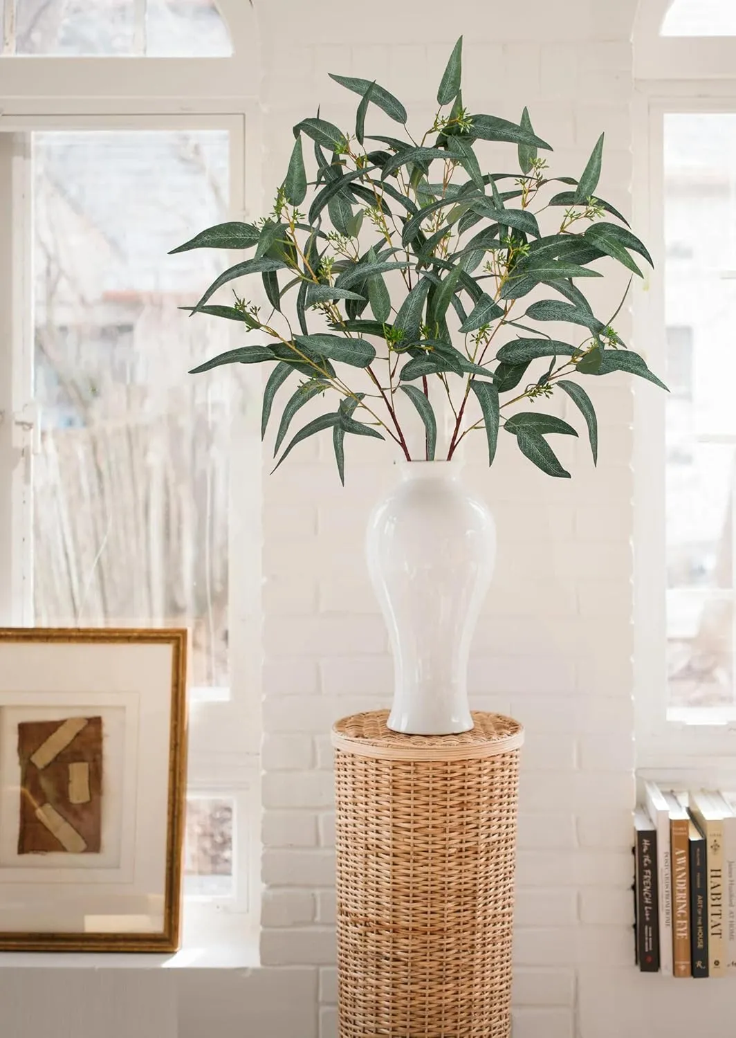 Faux Eucalyptus Stems Willow Eucalyptus Leaves 34” Long Fake Salix Leaves 6 Pcs Artificial Greenery Stems for DIY Bouquet Arrangements Centerpieces Shower Decorations-Artificial Eucalyptus Stems-Green