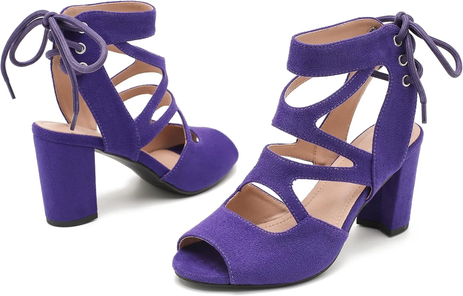 fereshte Womens Gladiator Sandals Strappy Lace Up Hollow Out Chunky High Heels