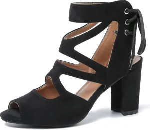 fereshte Womens Gladiator Sandals Strappy Lace Up Hollow Out Chunky High Heels