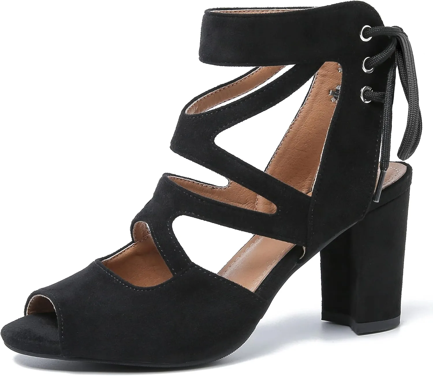fereshte Womens Gladiator Sandals Strappy Lace Up Hollow Out Chunky High Heels