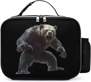 Ferocious Bear Beast Travel Lunch Bags Leather Insulated Tote Bag with Detachable Buckled Handle to-Go Food Containers