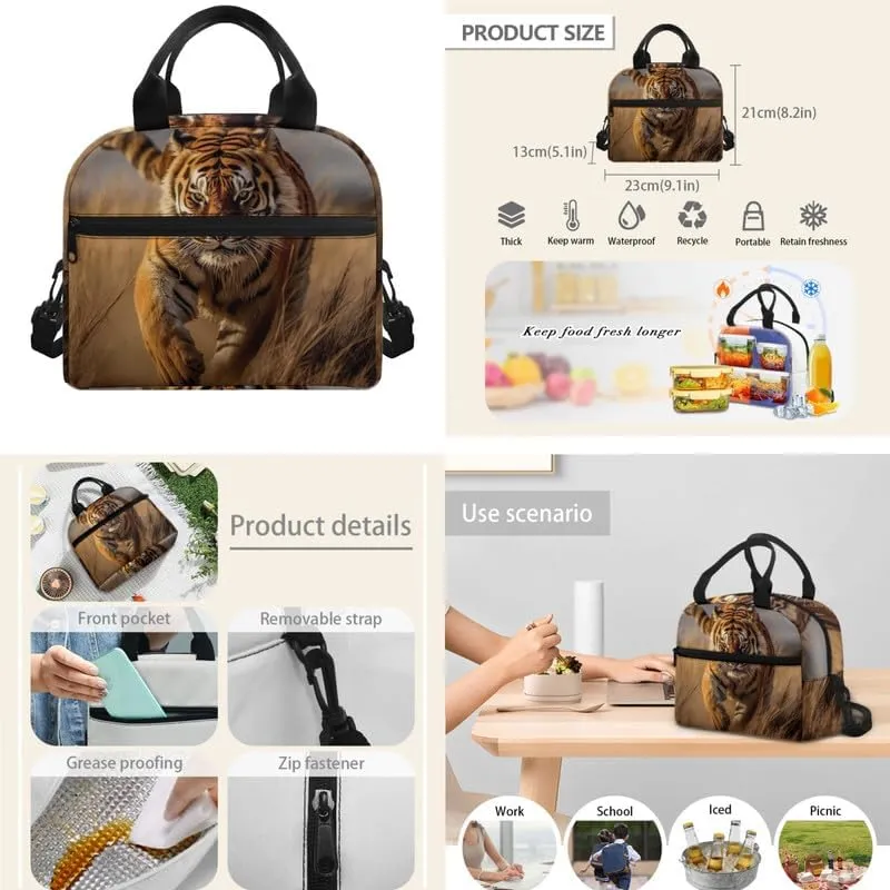 Fierce Tiger Painting Backpack Set for Kids Girl, Lightweight Shoulder Student School Bag Set with Insulated Meal Lunch Box