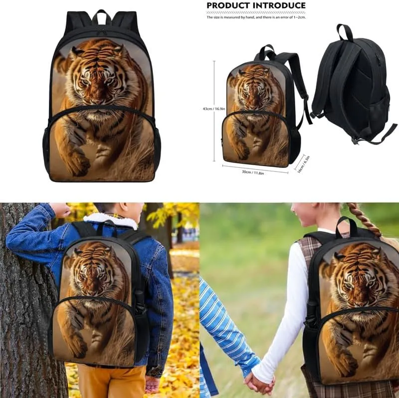Fierce Tiger Painting Backpack Set for Kids Girl, Lightweight Shoulder Student School Bag Set with Insulated Meal Lunch Box