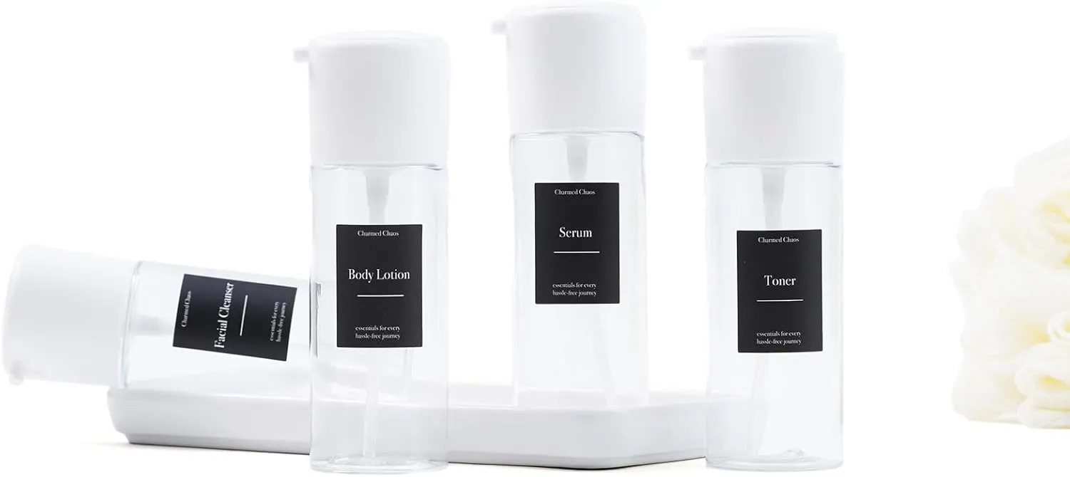 Fine Mist Spray Bottle Travel Size, Leak Proof TSA Approved BPA Free Refillable Liquid Bottle 8 Set (White, 2.03 oz)